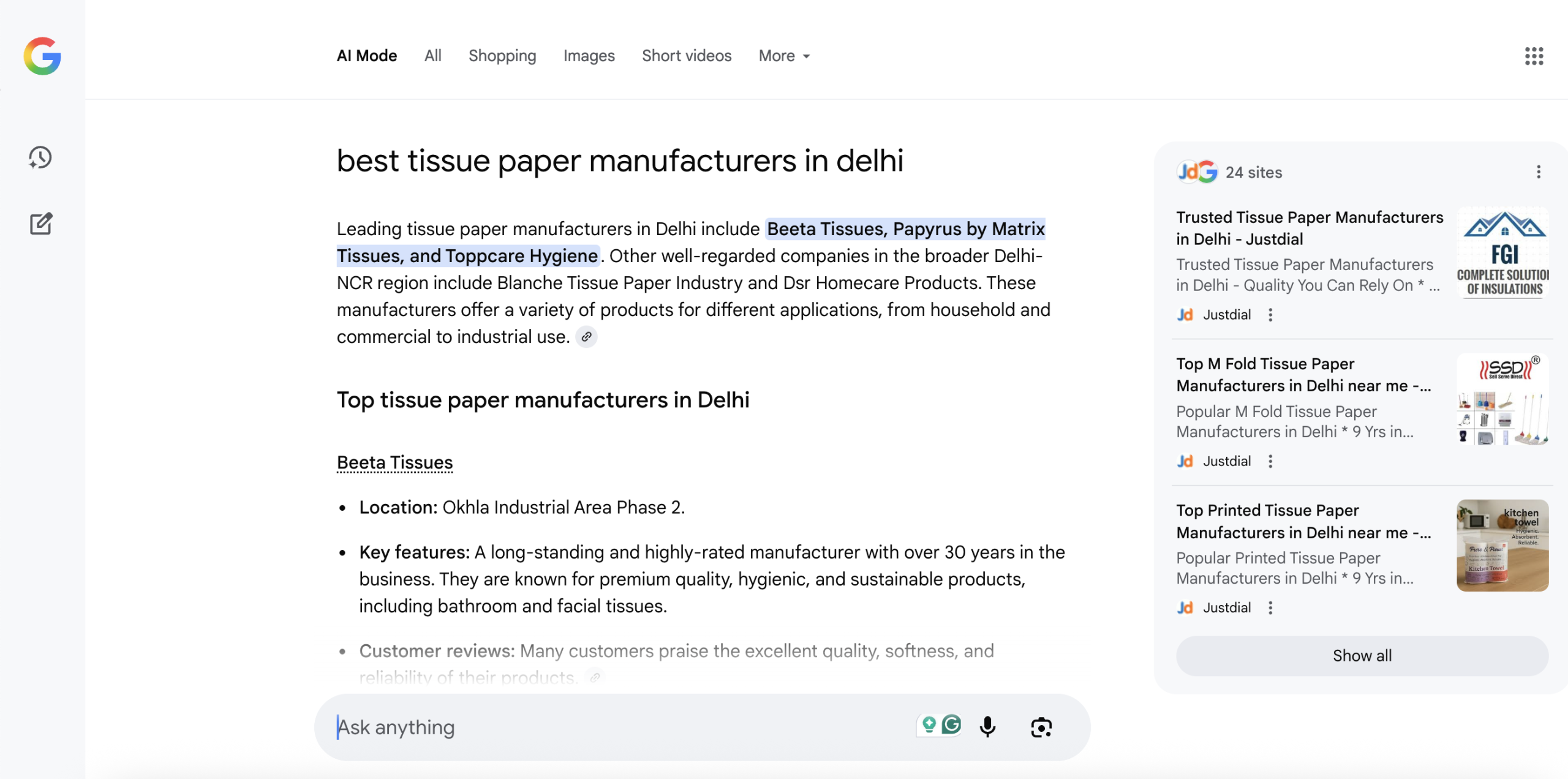 Google search answer box showing our client at the top